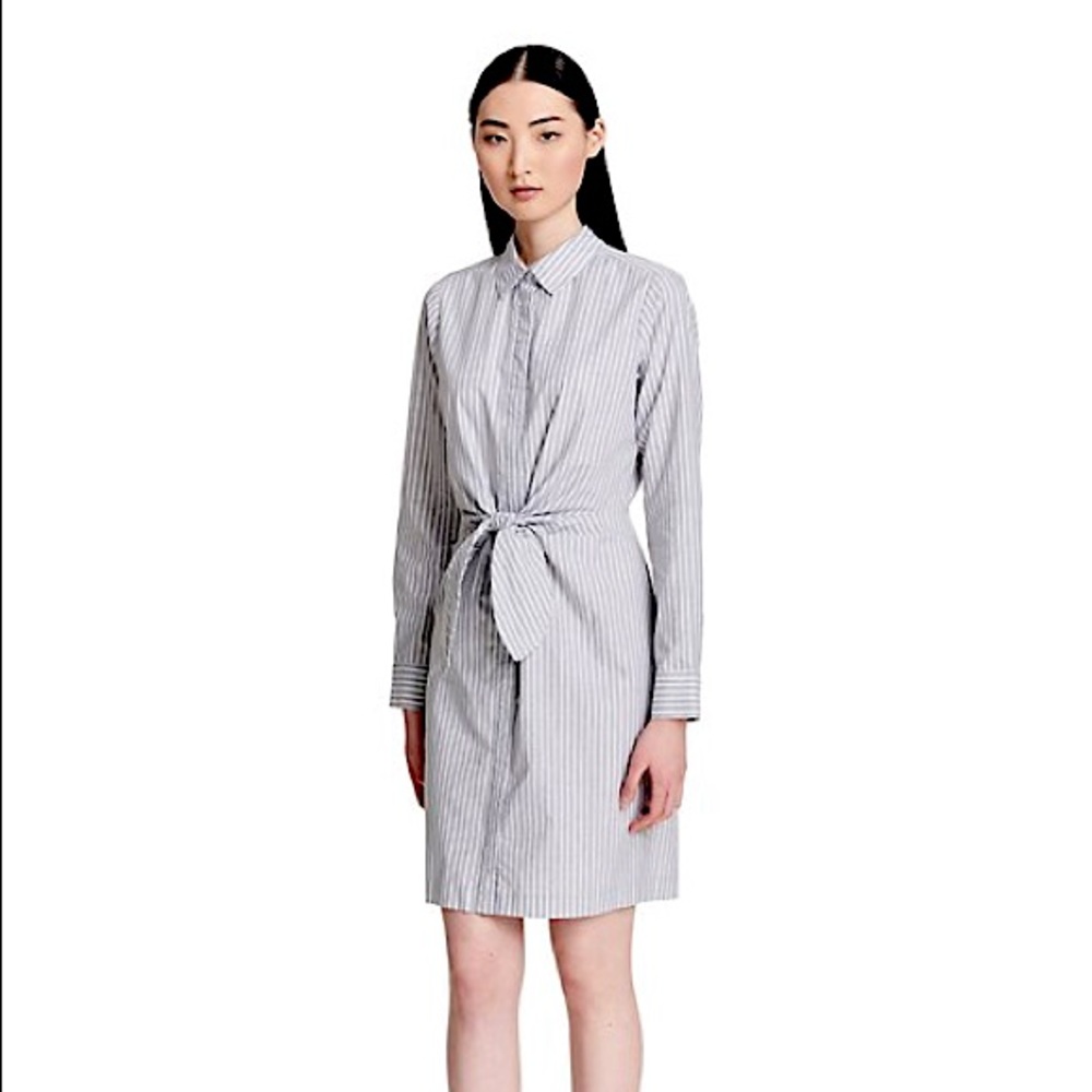 Grey Striped Tie-Front Shirt Dress